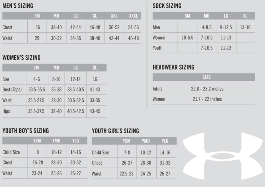 under armor shorts size chart